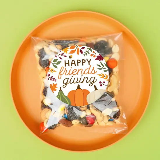 Big Dot of Happiness Fall Friends Thanksgiving Stickers and Clear Cookie Bags, Cellophane Treat Bags 4.25x7 Inches, Party Favor Gifts - 25 Count {3}