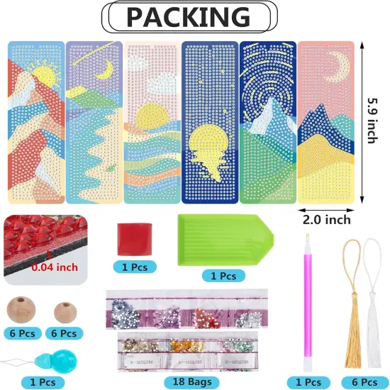 6 Pcs Leather Diamond Painting Bookmarks Sun & Moon Nature {2}