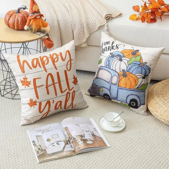 Happy Fall Pumpkin Truck Thankful Grateful Blessed Outdoor Farmhouse Pillow Cases {4}
