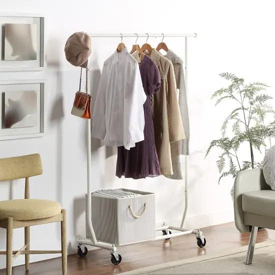 Heavy Duty Rolling Garment Rack White {2}