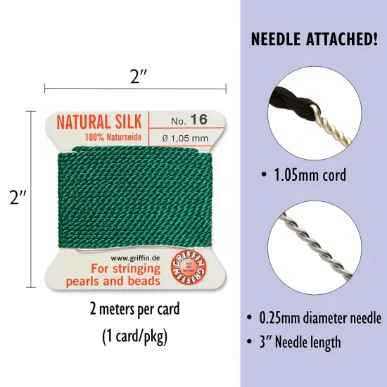 Size 16 Griffin Bead Cord 100% Natural Silk Green {4}
