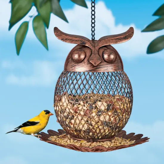 Collections Etc Iron Mesh Owl Shaped Hanging Bird Feeder {1}