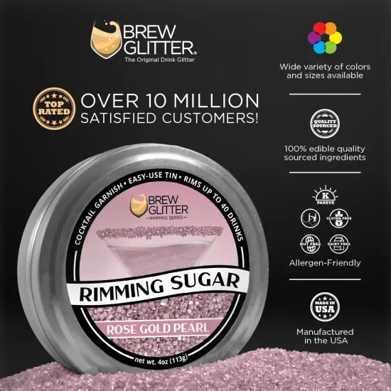 Brew Glitter - Rose Gold Pearl Rimming Sugar (4oz, 1x Bar Tin) Cocktail Garnish for Mixed Drinks & Refreshments {2}