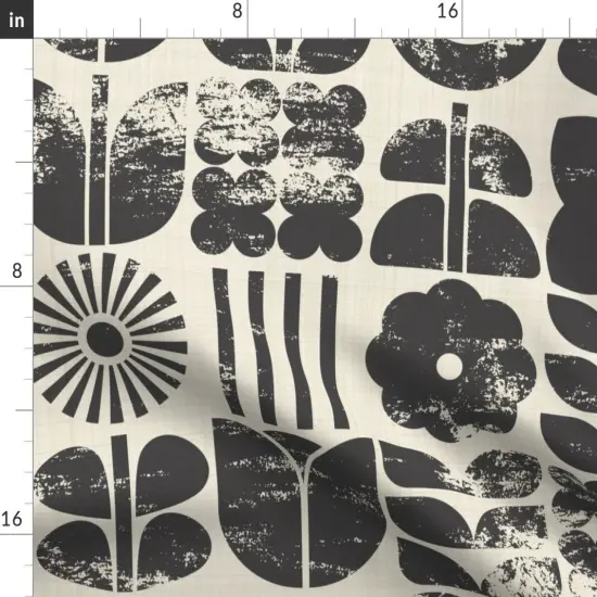 Various Fabrics by the Yard or Fat Quarter Block Print Floral Black Cream Botanical Retro Scandinavian Monochromatic Mcm Custom Printed Fabric by Spoonflower {2}