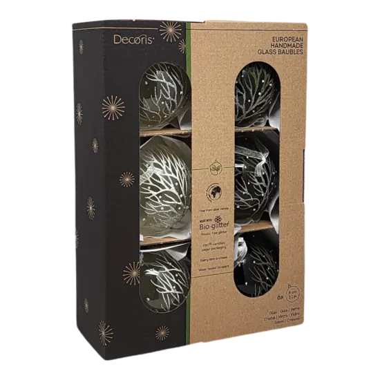 Enamel Branch Glass Ornament Set - 80mm - White Mint & Green {1}