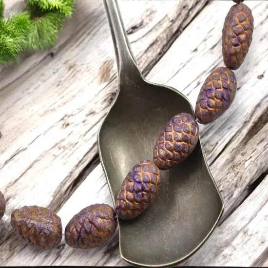 *10* 13x8mm Copper Washed Purple Pine Cone Beads {2}