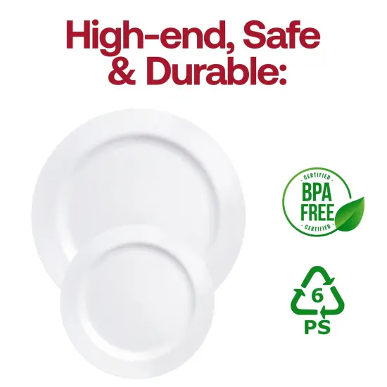 Solid White Economy Round Disposable Plastic Dinner Plates - 10.25" (120 Plates) {5}