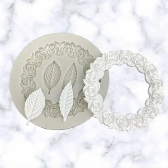 Circle Rose Frame with leaf Fondant Mold {2}