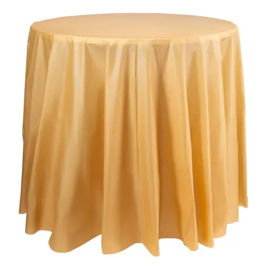 Gold Round Disposable Plastic Tablecloths - 84" (96 Tablecloths) {1}
