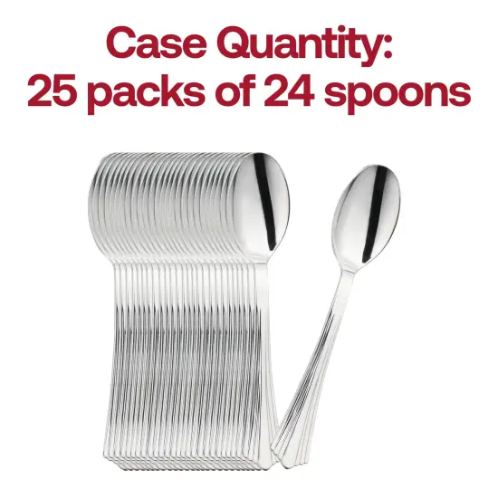 Shiny Metallic Groove Silver Plastic Spoons (600 Spoons) {5}