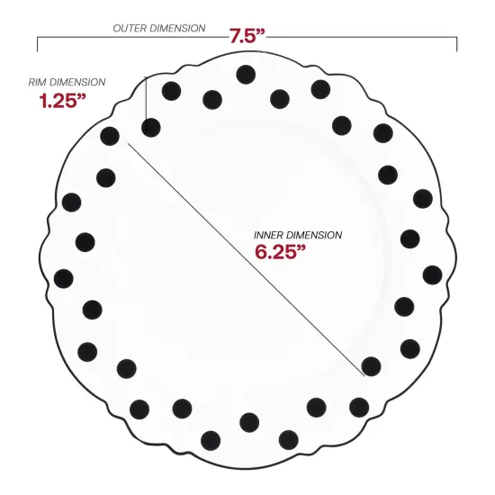 White with Black Dots Round Blossom Disposable Plastic Salad Plates - 7.5" (120 Plates) {3}