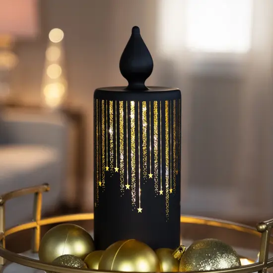 Northlight LED Lighted Glass Candle with Stars Christmas Decoration - 9.5" - Large Black {1}
