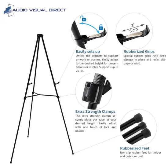 Audio-Visual Direct Lightweight Aluminum Telescoping Display Easel, 70 Inches, Black {9}