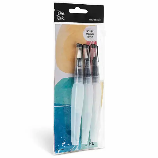 Brea Reese: Brush Set: Water - 3pc -Built-in Water Reservoir, Nylon-Bristles, Storage Pouch, Perfect for Watercolor Paint Projects, Adult Art Supplies {6}