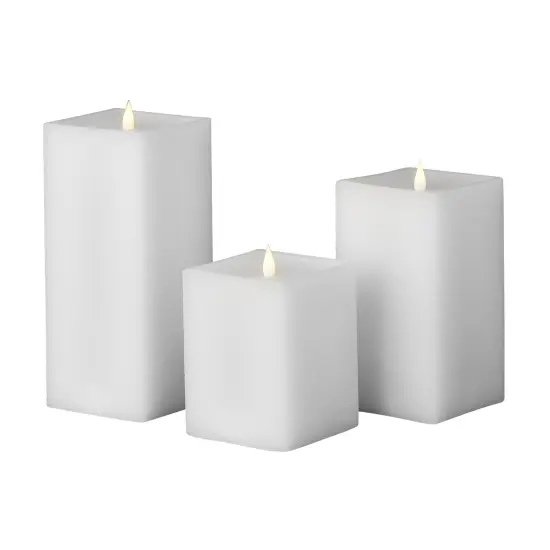 Classic Motion Flameless Square Candle 3pc Set - 4x6, 4x8, 4x10 White {1}
