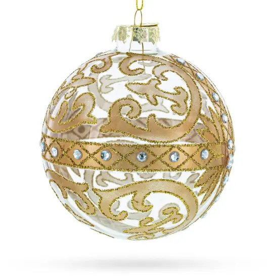 Gold Scroll with Jewel Accents Glass Ball Christmas Ornament {3}