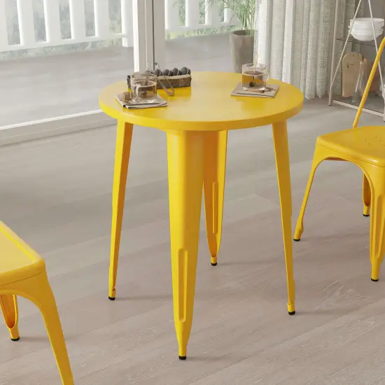 Merrick Lane Calgary 24" Round Metal Table for Indoor and Outdoor Use Blue {7}