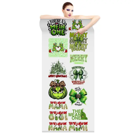 Mean And Green Christmas - DTF Transfer 22x60 Direct-to-Film Gang Sheets Iron On Transfers - 14 Adult Prints {2}