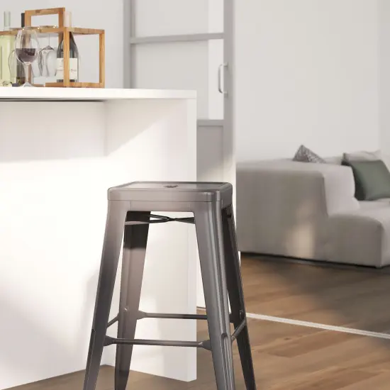 Merrick Lane Atlas Series Backless Dining Stool with Clear Coated Metal Frame for Indoor Use {3}
