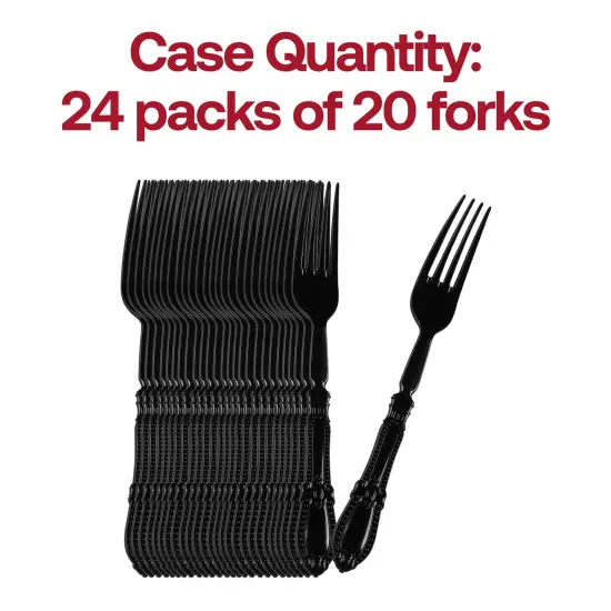 Black Baroque Disposable Plastic Dinner Forks (480 Forks) {5}