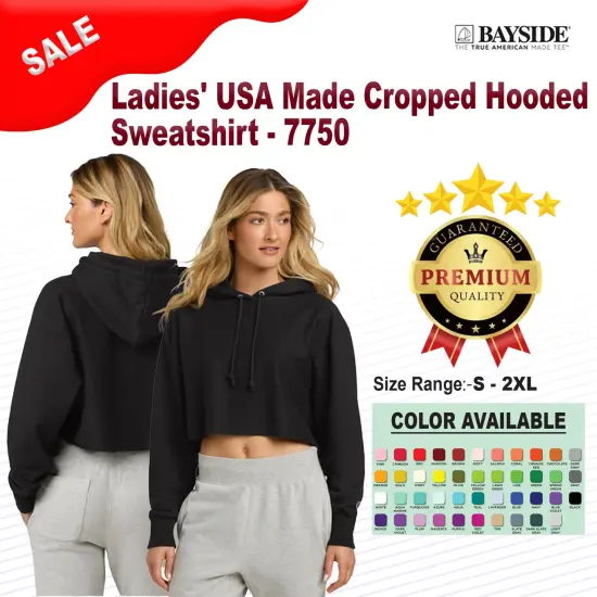 Bayside &reg; Ladies Usa Made Cropped Hooded Sweatshirt NAVY {2}