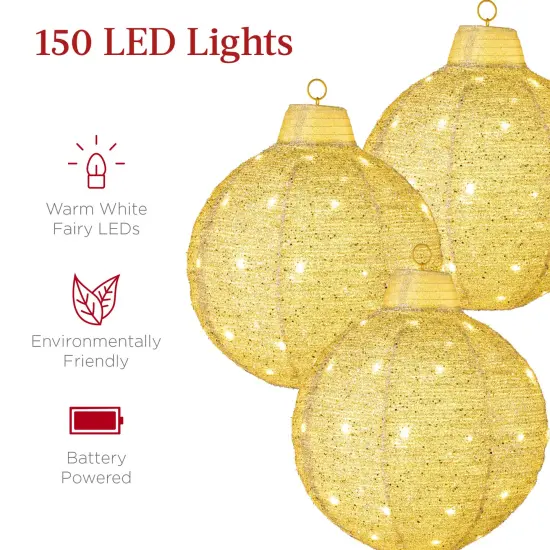 Best Choice Products 3-Piece Hanging Pop-Up Outdoor Christmas Ornaments, LED Lights, 8 Light Functions Gold {3}
