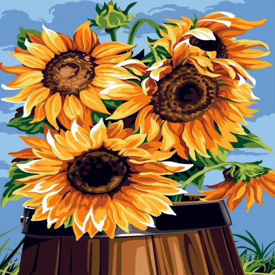 Needlepoint canvas for halfstitch without yarn The Barrel Canvas Sunflowers SE926.332 Seg De Paris Printed Tapestry Canvas {1}