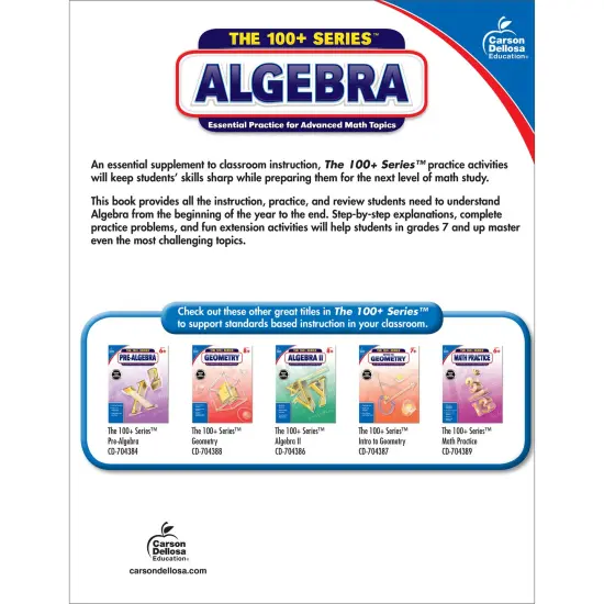 Carson Dellosa The 100 Series Algebra Workbook, Math Book for Grades 7 and Up Covering Fractions, Ratio, Algebraic Expressions, and More, Classroom or Homeschool Curriculum {2}