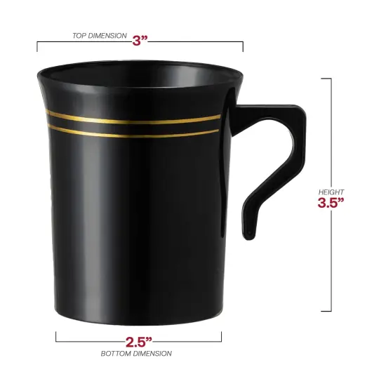 Black with Gold Edge Rim Round Plastic Coffee Mugs - 8 oz. (120 Mugs) {3}