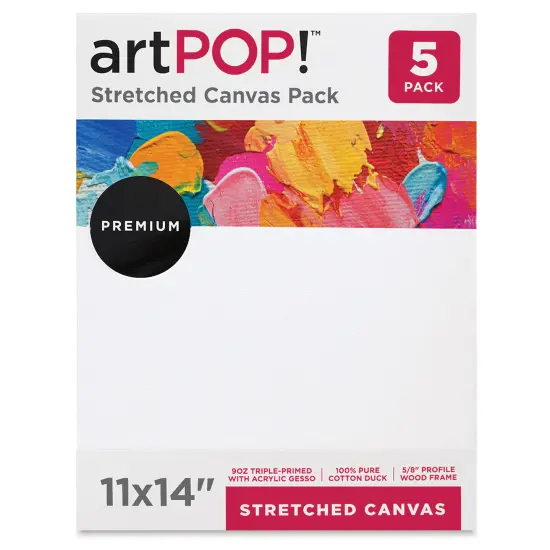 artPOP! Stretched Canvas Pack - 11" x 14" Canvas, Package of 5, 100% Pure Cotton Duck Canvas, Triple-Primed with Acrylic Gesso, 5/8" Profile, Durable Wood Frame {3}