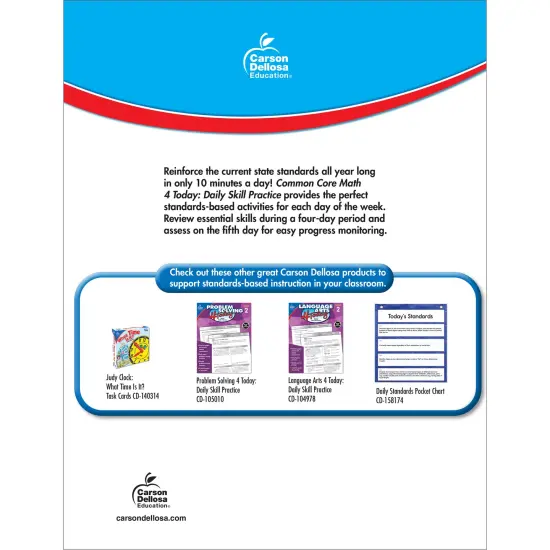 Carson Dellosa Common Core Math 4 Today Second Grade Workbook, Telling Time, Fractions, Addition, Subtraction, Number Patterns, and More, Mathematics Classroom or Homeschool Curriculum {2}