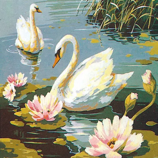 Needlepoint canvas for halfstitch without yarn Canvas The Swans SE929.119 Seg De Paris Printed Tapestry Canvas {1}