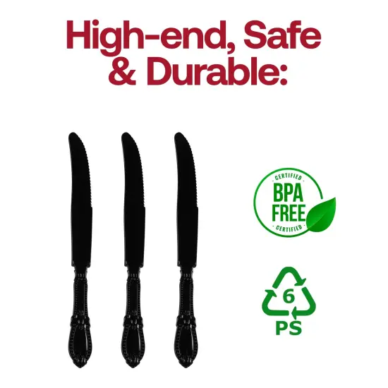 Black Baroque Disposable Plastic Dinner Knives (480 Knives) {4}