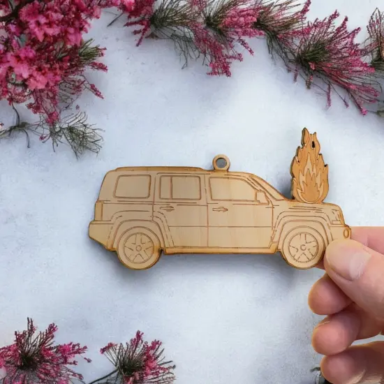 Ornament - Car on Fire - Raw Wood {6}