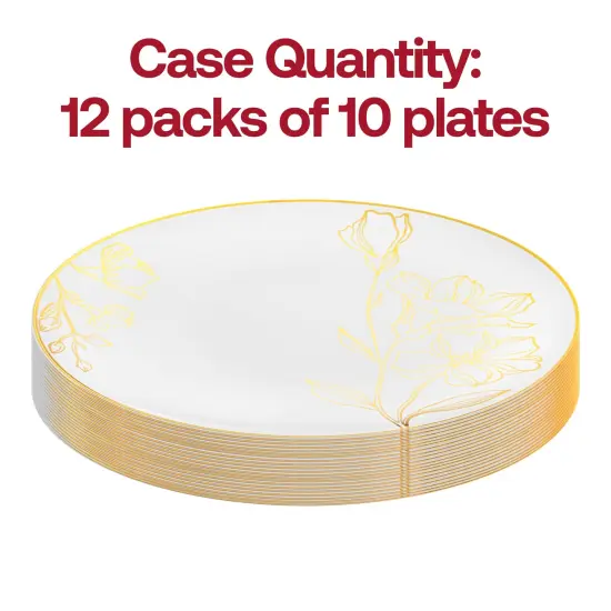 White with Gold Antique Floral Round Disposable Plastic Appetizer/Salad Plates - 7.5" (120 Plates) {4}