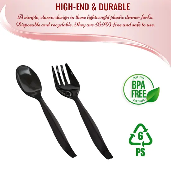 Black Disposable Plastic Serving Flatware Set (150 Pairs) {4}