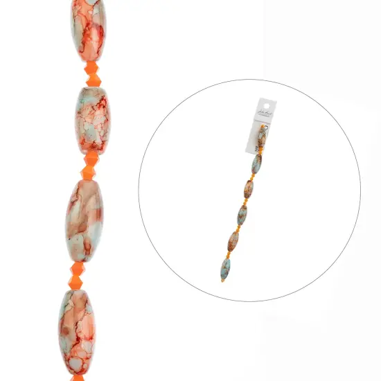 Crystal Lane DIY 7" Designer Glass Focal Bead Mix Strand Orange Marble Mix {5}
