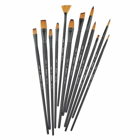 KINGART&reg; Oil & Acrylic Long Handle Brush Set, Synthetic Blend, 12 PC & Case {2}