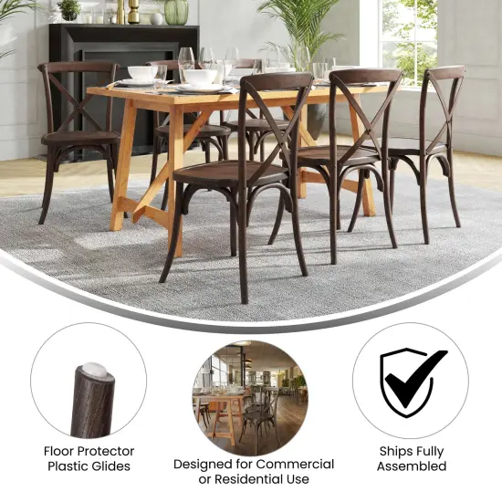 Merrick Lane Davisburg Stackable Wooden Cross Back Bistro Dining Chair Pecan {10}