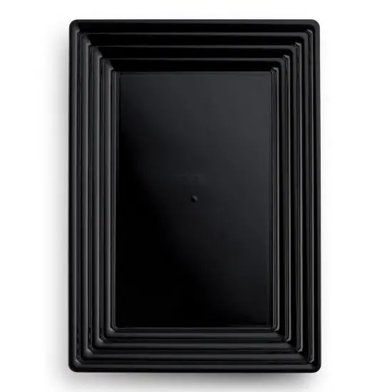 Black Rectangular with Groove Rim Plastic Serving Trays - 9" x 13" (24 Trays) {1}