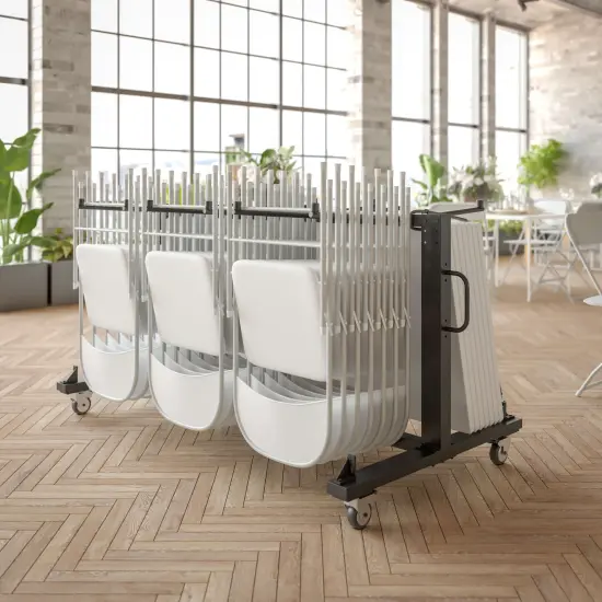 Emma and Oliver Kirk Heavy Duty Folding Table and Chairs Mobile Cart with Locking Wheels and Included Bungee Cords Black {1}