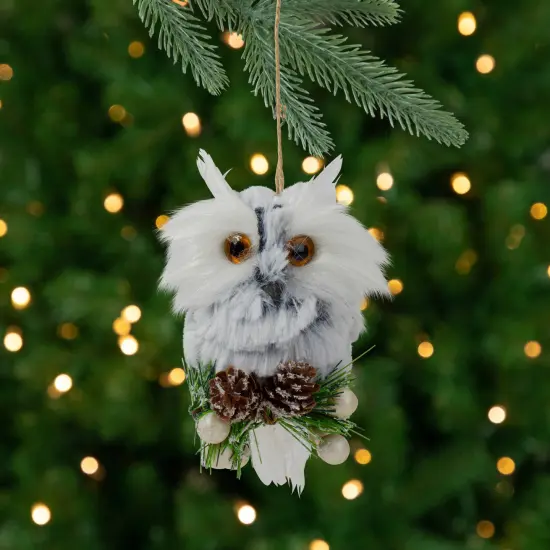 Northlight 6" White Owl with Pinecones and Berries Christmas Ornament {1}