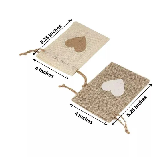 20 Natural Ivory Faux Burlap FAVOR BAGS Heart Design Party Events Decorations {3}