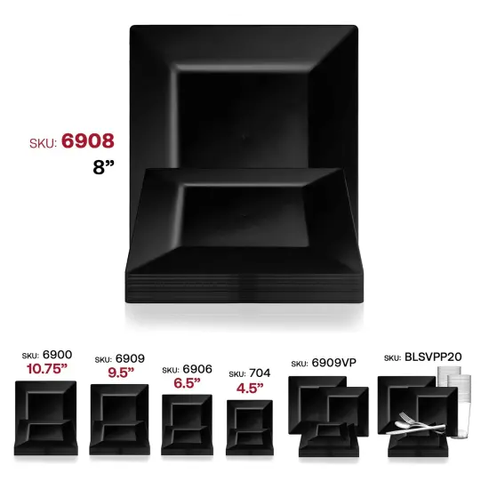 Black Square Plastic Salad Plates - 8" (120 Plates) {6}