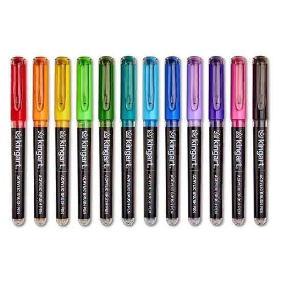 KINGART&reg; PRO Acrylic Brush Pens, 12 Vibrant Colors, Flexible Brush Tip with Blendable Ink {6}