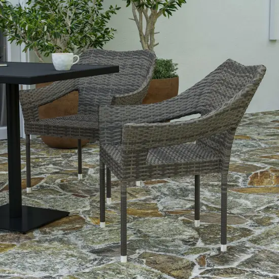 Merrick Lane Eldon Weather Resistant Indoor/Outdoor Stacking Patio Dining Chair with Steel Frame and PE Rattan Black {12}