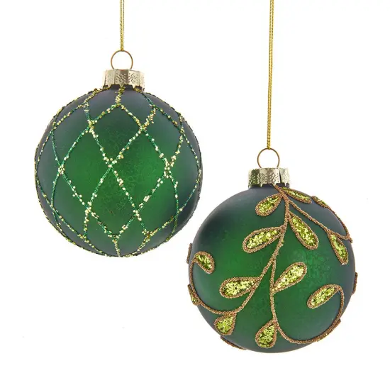 Kurt Adler 80MM Gold and Emerald Green Embellish Ball Ornaments, 6 Piece Set {2}