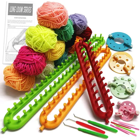 UCDRMA Knitting Loom Kit 35PC Scarf Loom Knitting Kit for Beginners, Quick Loom Knitting for Beginners Adult/Kids Contain Instructions, Pom Pom Maker and Yarn for Crochet Blanket Kit {1}