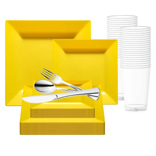 Yellow Square Plastic Wedding Value Set (20 Settings) {1}