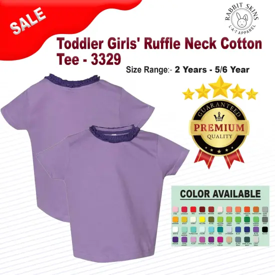 Rabbit Skins Toddler Girls' Ruffle Neck Cotton Tee Black/ white {2}